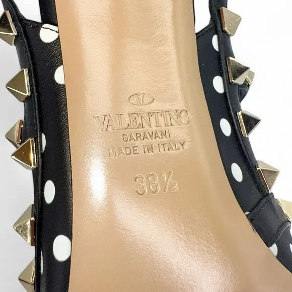 VALENTINO GARAVANI Black Ankle Strap Rockstud White Polkadot Sandals Siz… - Picture 5 of 15